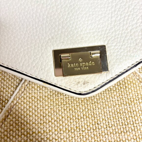 Kate Spade Wellesley Place Fabric Johanna Cream Tan Woven & Leather Shoulder Bag - Picture 6 of 9